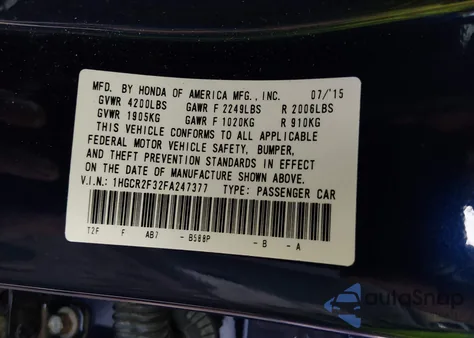 2015 Honda Accord Lx z USA, uszkodzony, nr VIN 1HGCR2F32FA247377